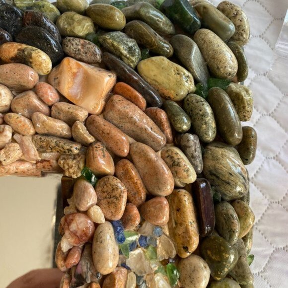 GORGEOUS HANDMADE ROCK & SEASHELL VINTAGE MIRROR ARTWORK (GUC) - Picture 4 of 7